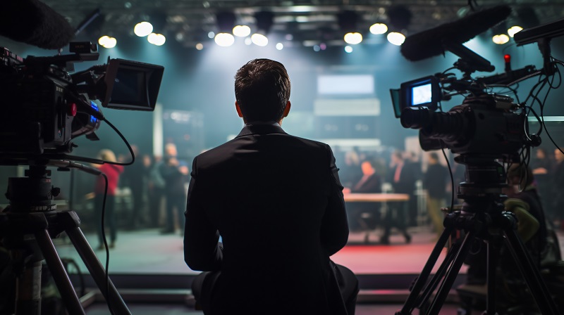 a person sitting in front of a camera.