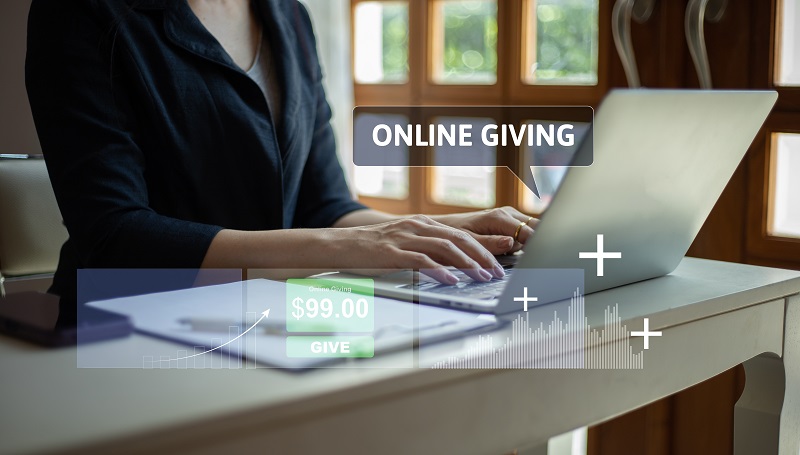 A woman donating online