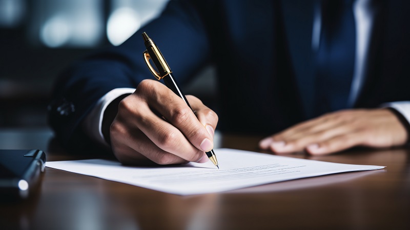 a person writing on a piece of paper.