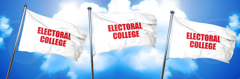 a white flag with red text. Containing the words: electoral college