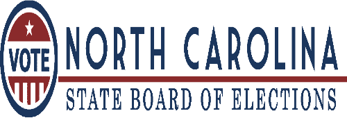 a blue and red text (north carolina vote state board of elections) on a black background.