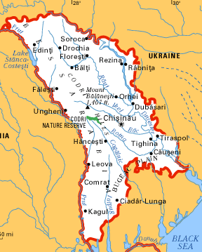 A map of the country of Moldova