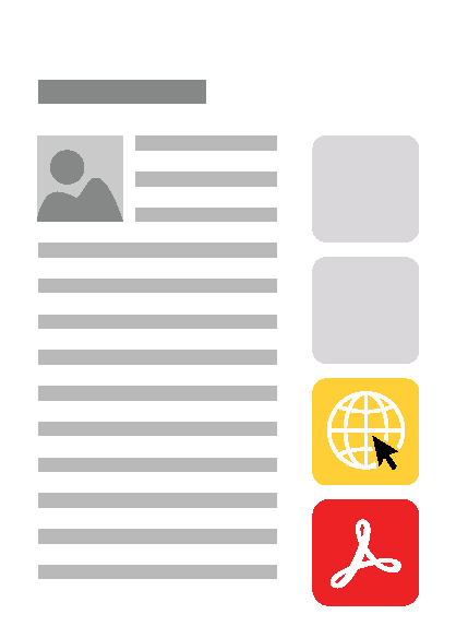 A simplified webpage layout With pdf and web browser logos.