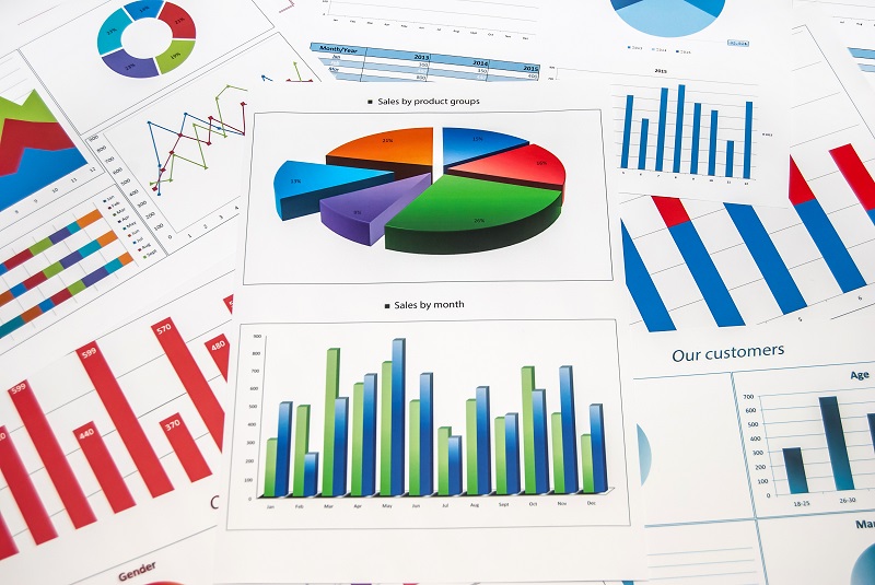 a group of papers with graphs and charts. Containing the words: sales by product groups