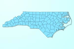 a blue map of north carolina.