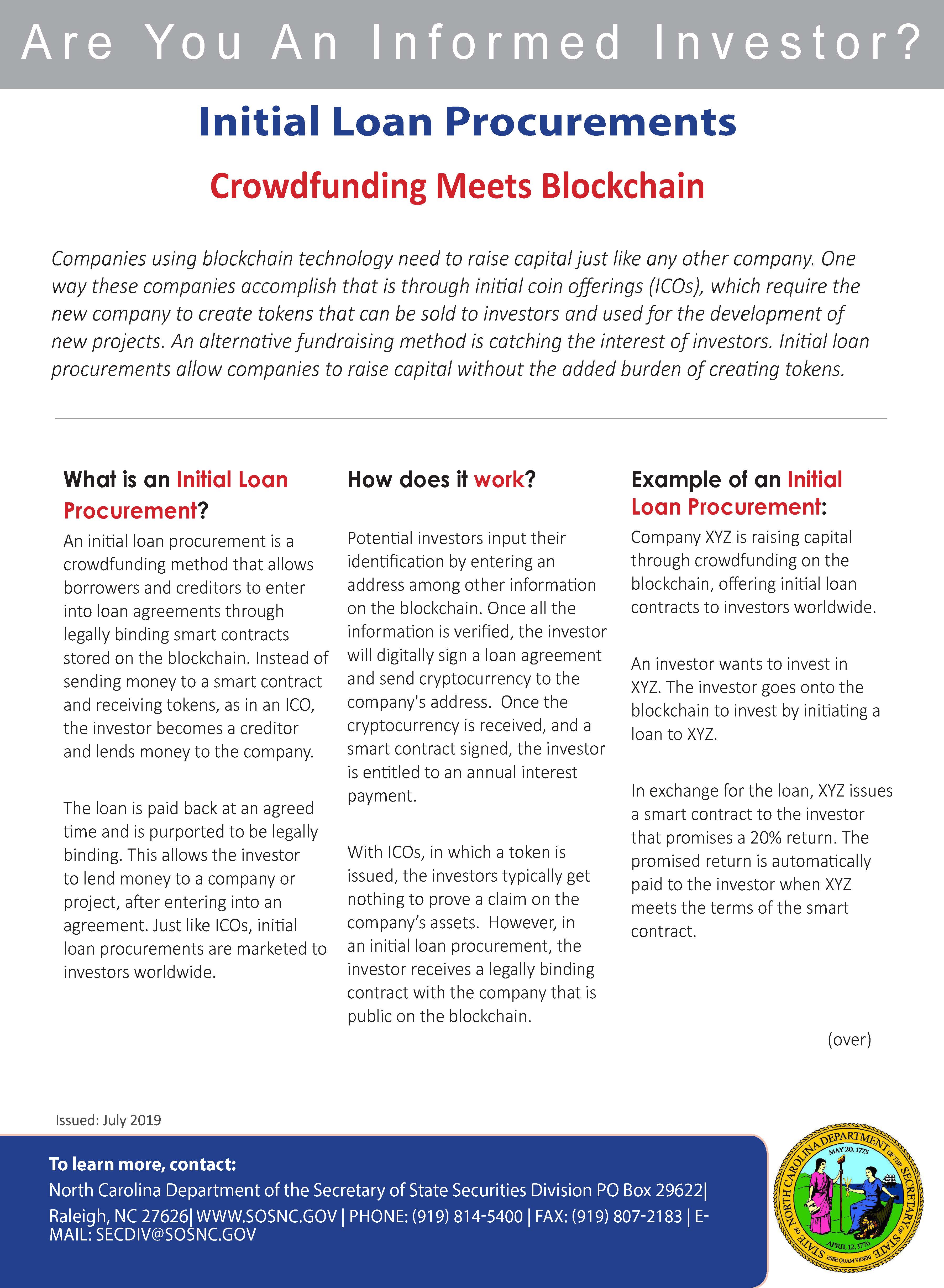 Initial Loan Procurements: Where Crowdfunding Meets Blockchain booklet