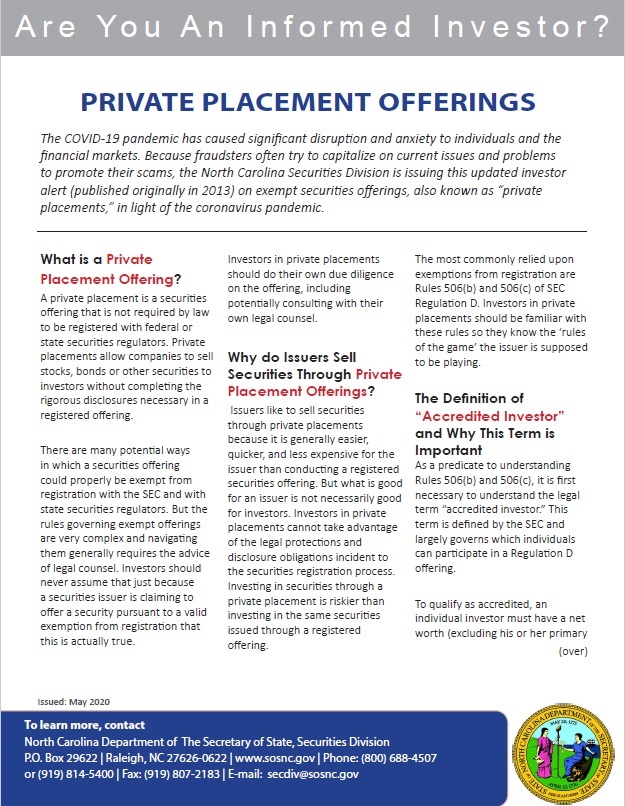 Private Placement Offerings booklet