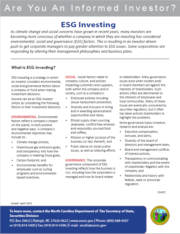 ESG Investing booklet